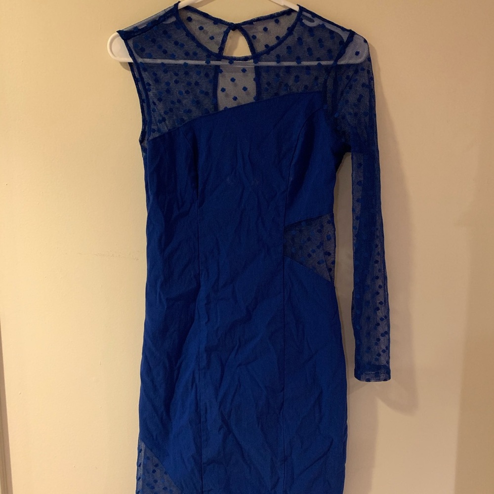 ASOS One Sleeve Blue Lace Blue Lace Cutout Dress